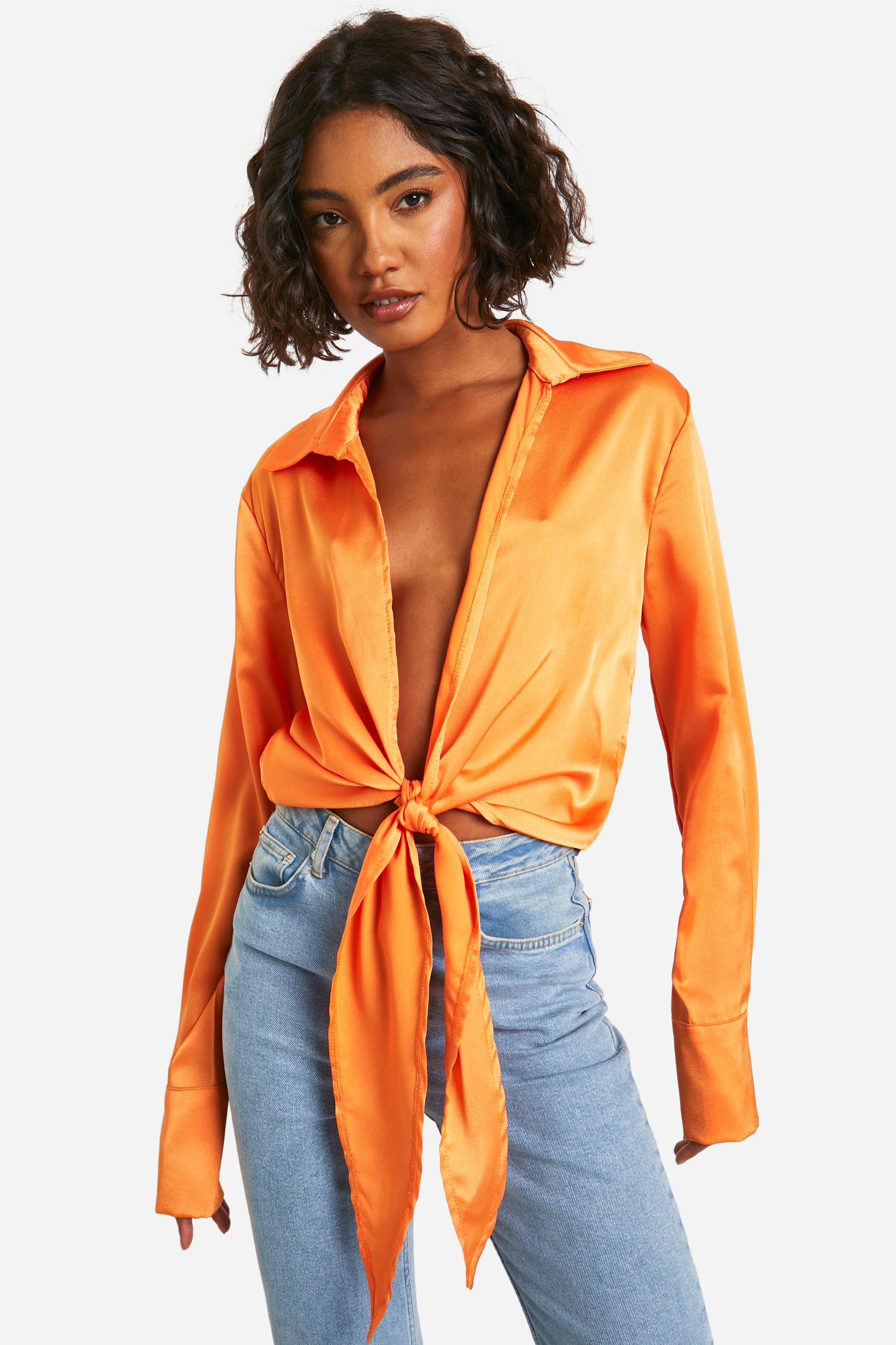 Tall Satin Tie Front Shirt