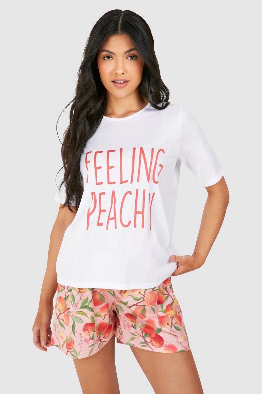 Peach Zwangerschap Pyjama Set Met 'Feeling Peachy' T-Shirt En Shorts