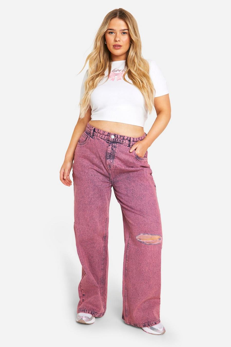 Jeans a gamba ampia Plus Size slavati rosa, Pink image number 1