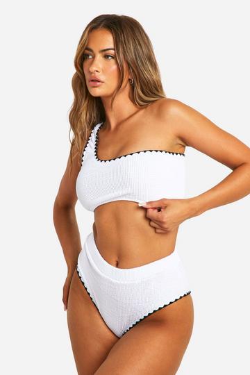 White Crinkle Contrast Edge High Waist Bikini Brief