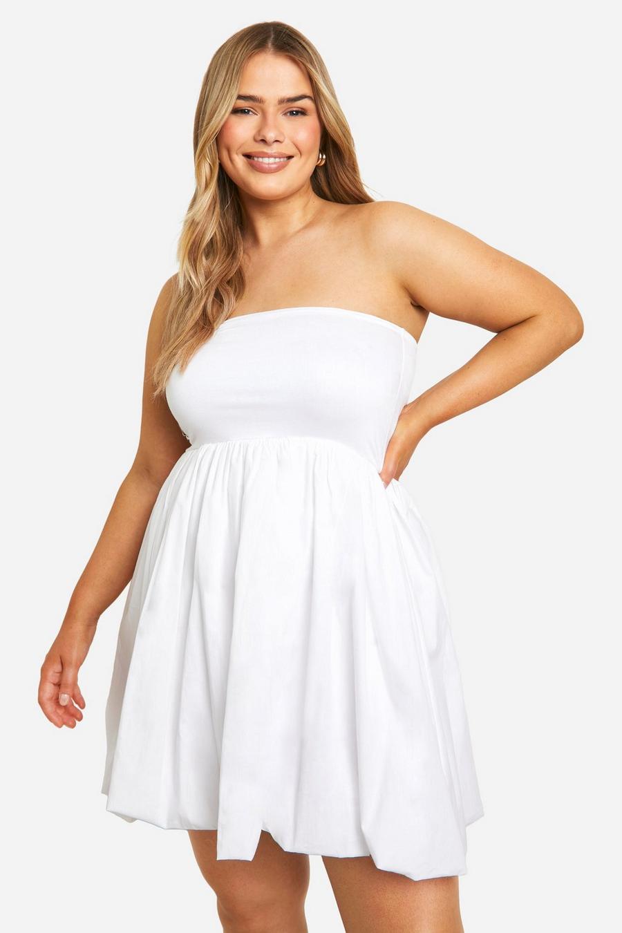 White Plus Cotton Puffball Mini Dress image number 1