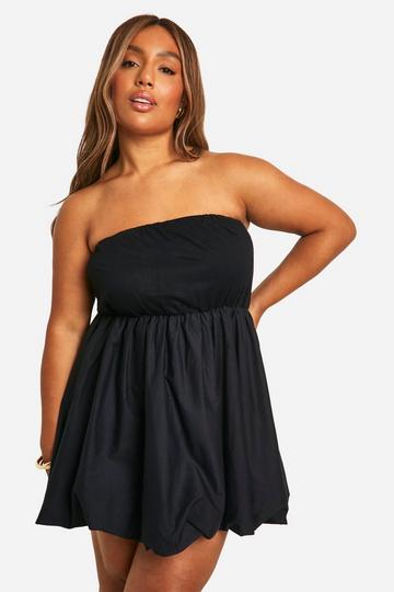 Plus Cotton Puffball Mini Dress black