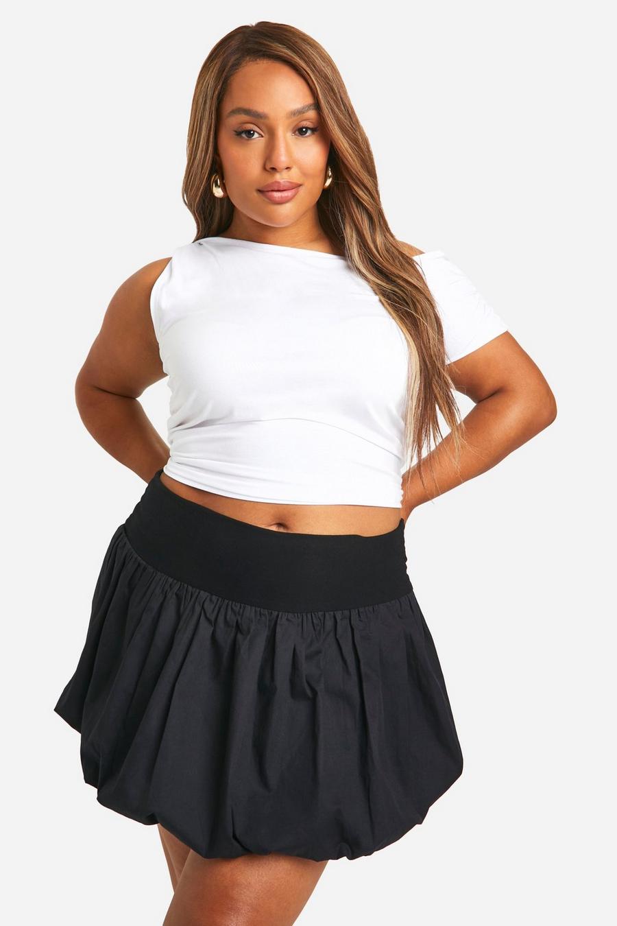 Black Plus Cotton Puffball Mini Skirt  image number 1
