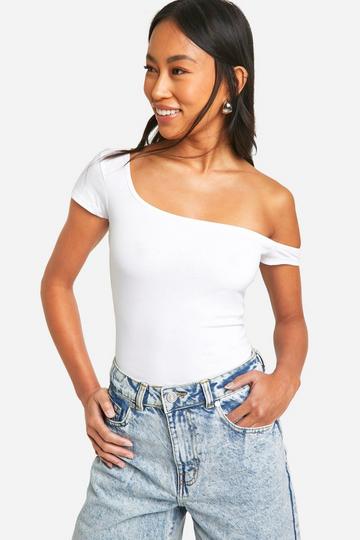 Asymmetric Cap Sleeve Bodysuit white