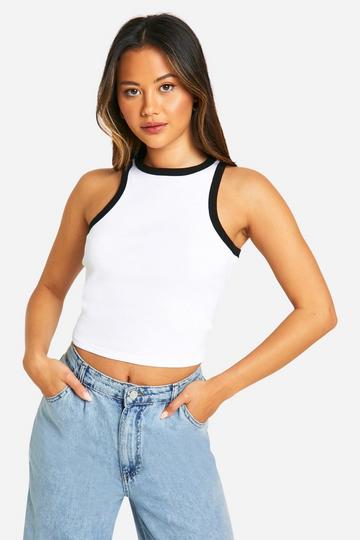 Racer Neck Thick Binding Crop Vest white