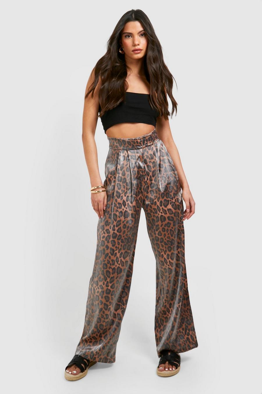 High Waisted Leopard Straight Leg Pants image number 1