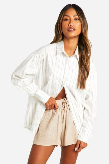 Oversized Fijn Gestreepte Blouse white