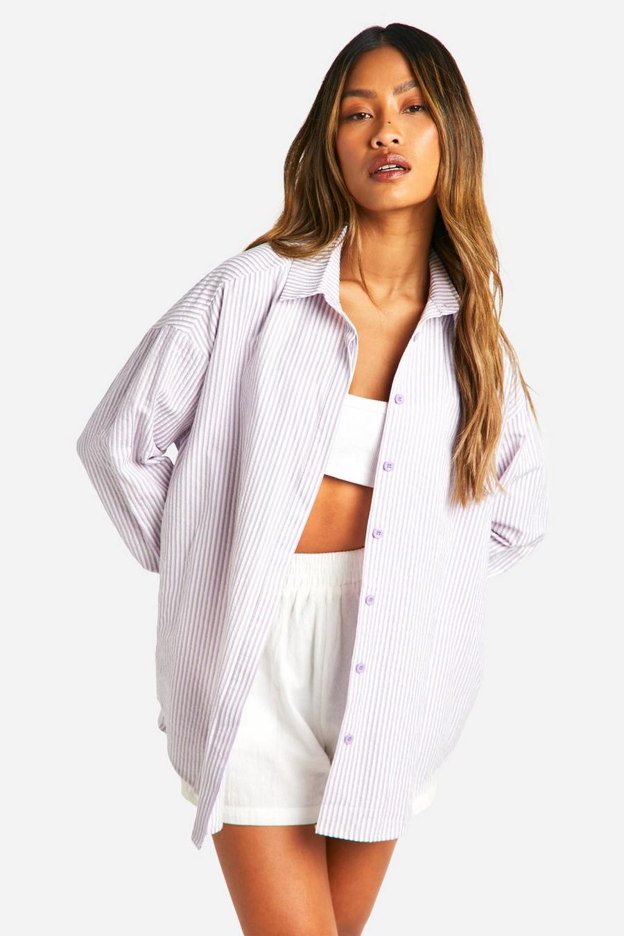 Lilac Textured Stripe Oversized Shirt  image number 1