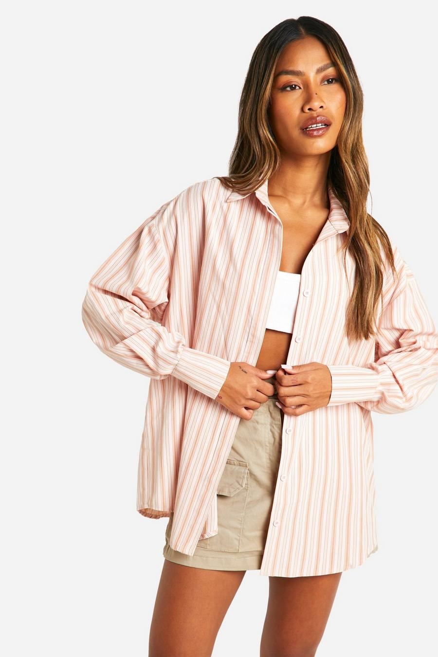 Pink Multi Stripe Oversized Shirt  image number 1