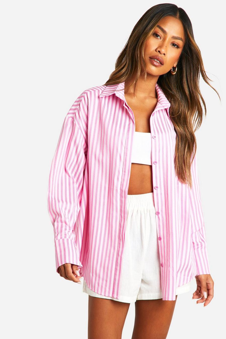 Pink Multi Stripe Oversized Shirt 