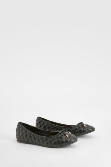 Brede Gewatteerde Ballerina Schoenen Met Stiksels En Strik black