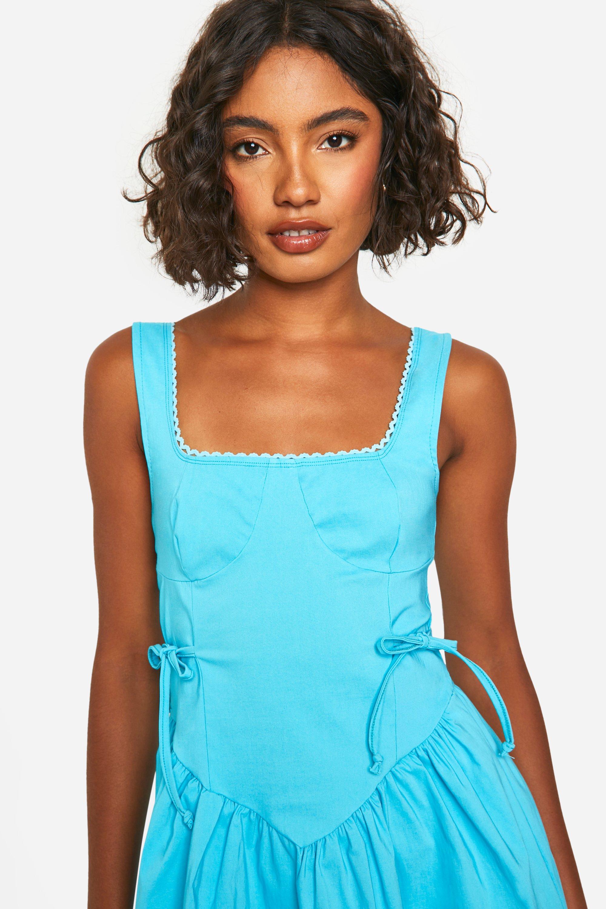 boohoo Tall Bengaline Corset Lace Trim Mini Dress Blue Size 4