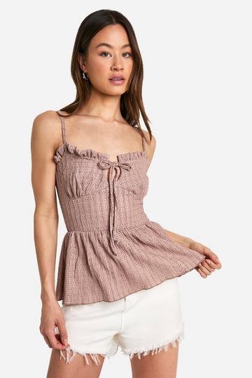 Tall Textured Frill Smock Top mocha