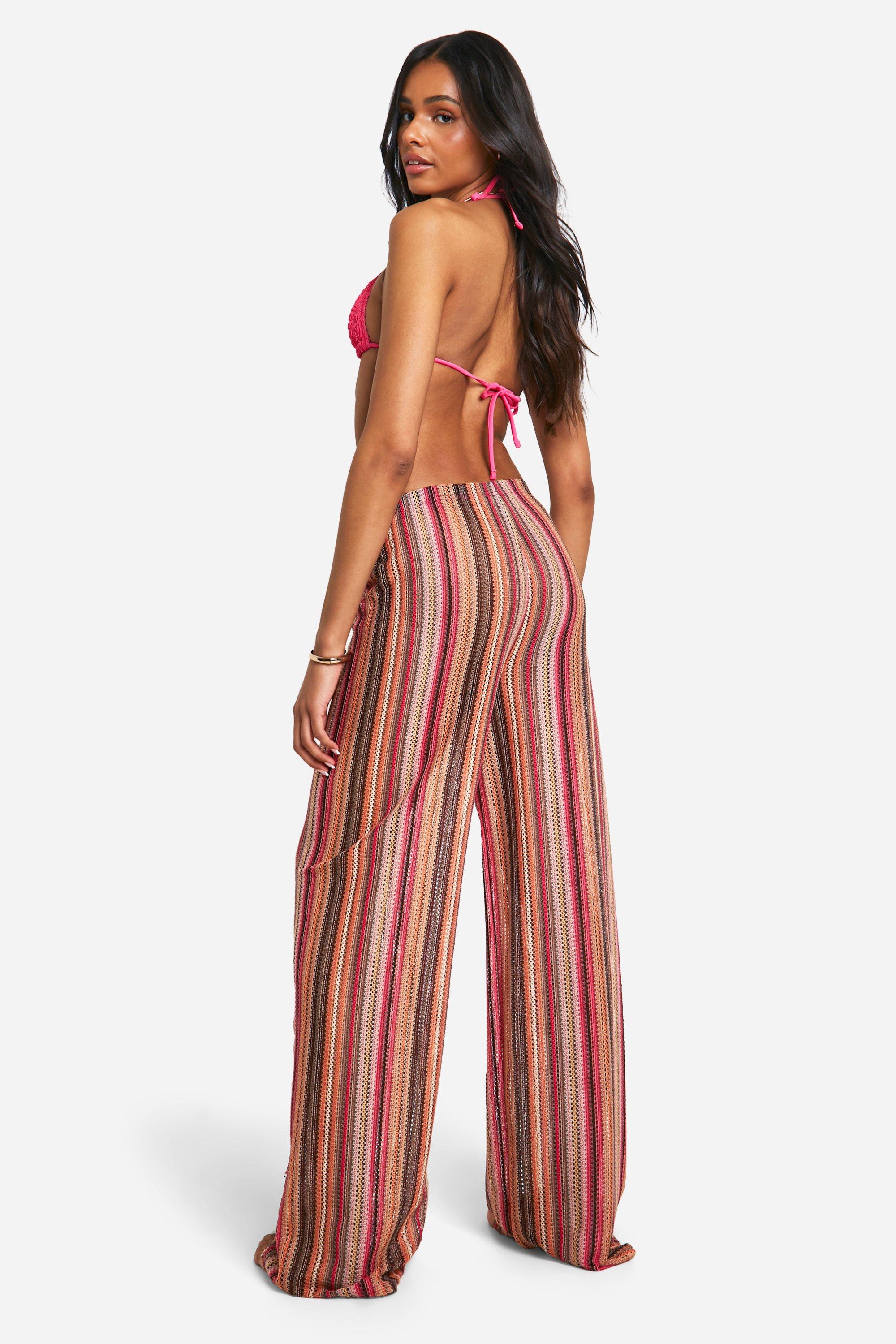 Tall Knitted Crochet Stripe Beach Pants | boohoo USA