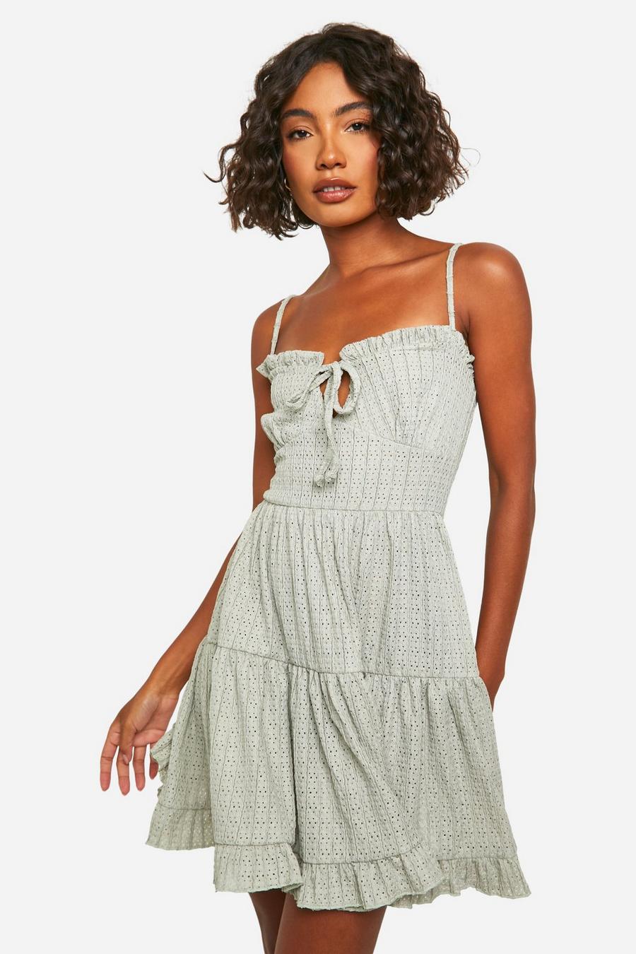 Lime Tall Textured Frill Smock Dress 