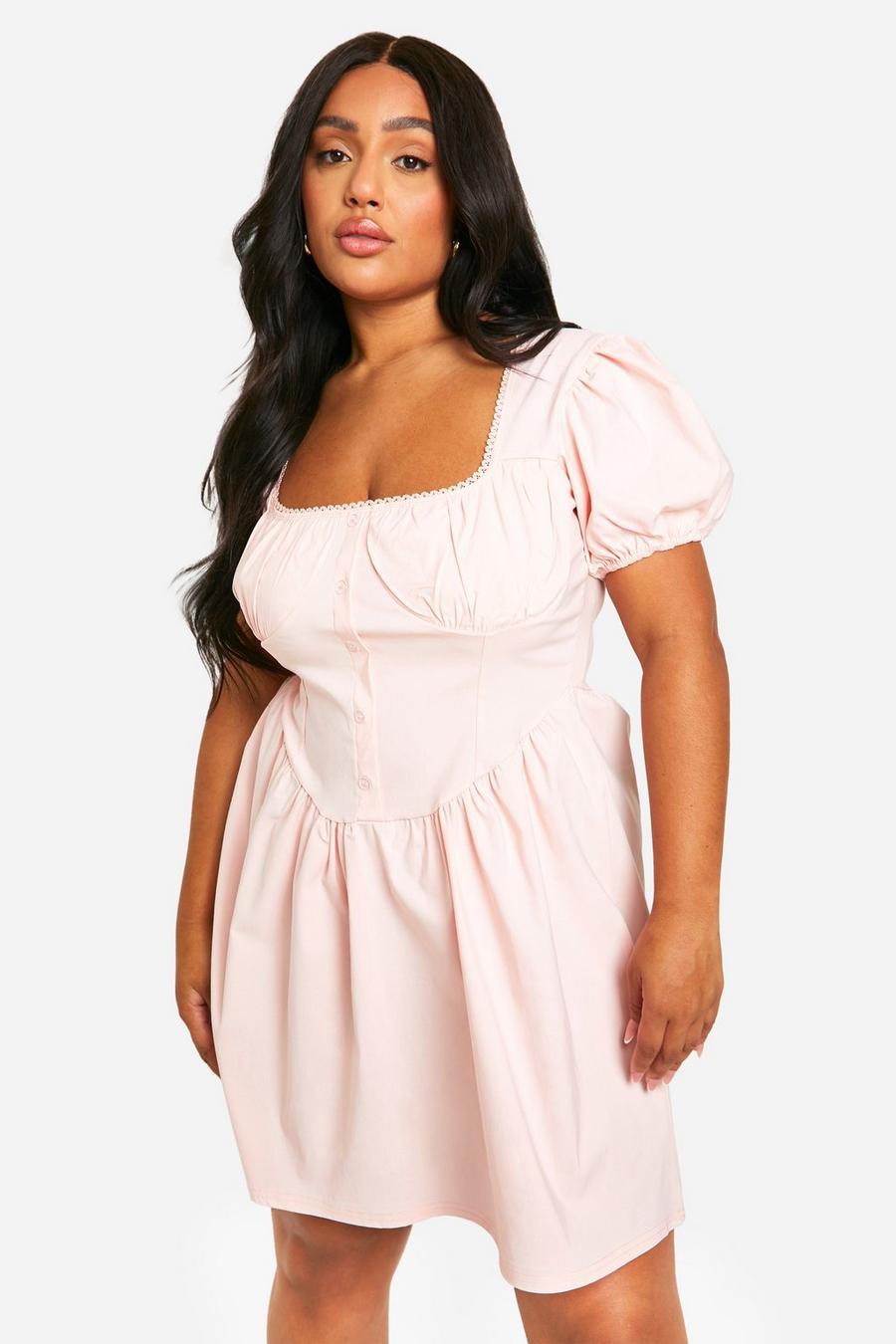 Grande taille - Robe champêtre à manches bouffantes, Baby pink image number 1