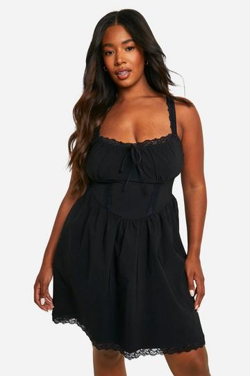 Black Plus Bengaline Lace Detail Milkmaid Dress