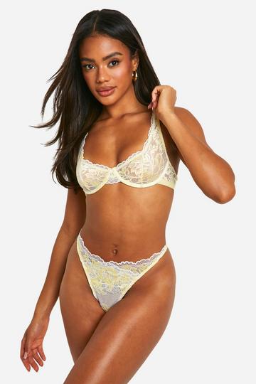 Lace Detail Bra And Thong lemon