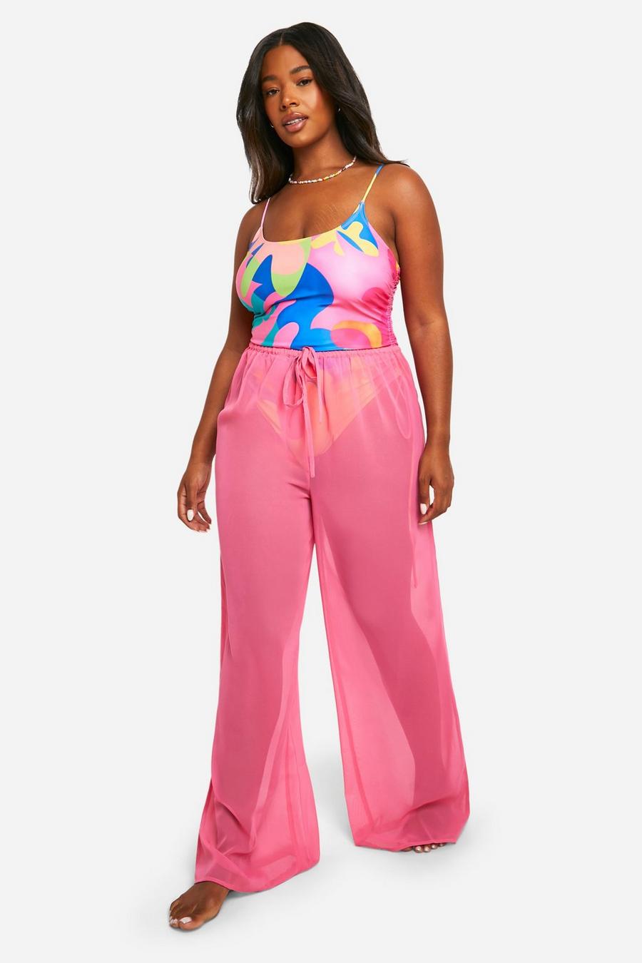 Pink Plus Drawstring Tie Beach Trousers  image number 1