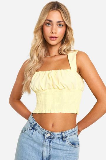 Lemon Yellow Ruched Wide Strap Corset