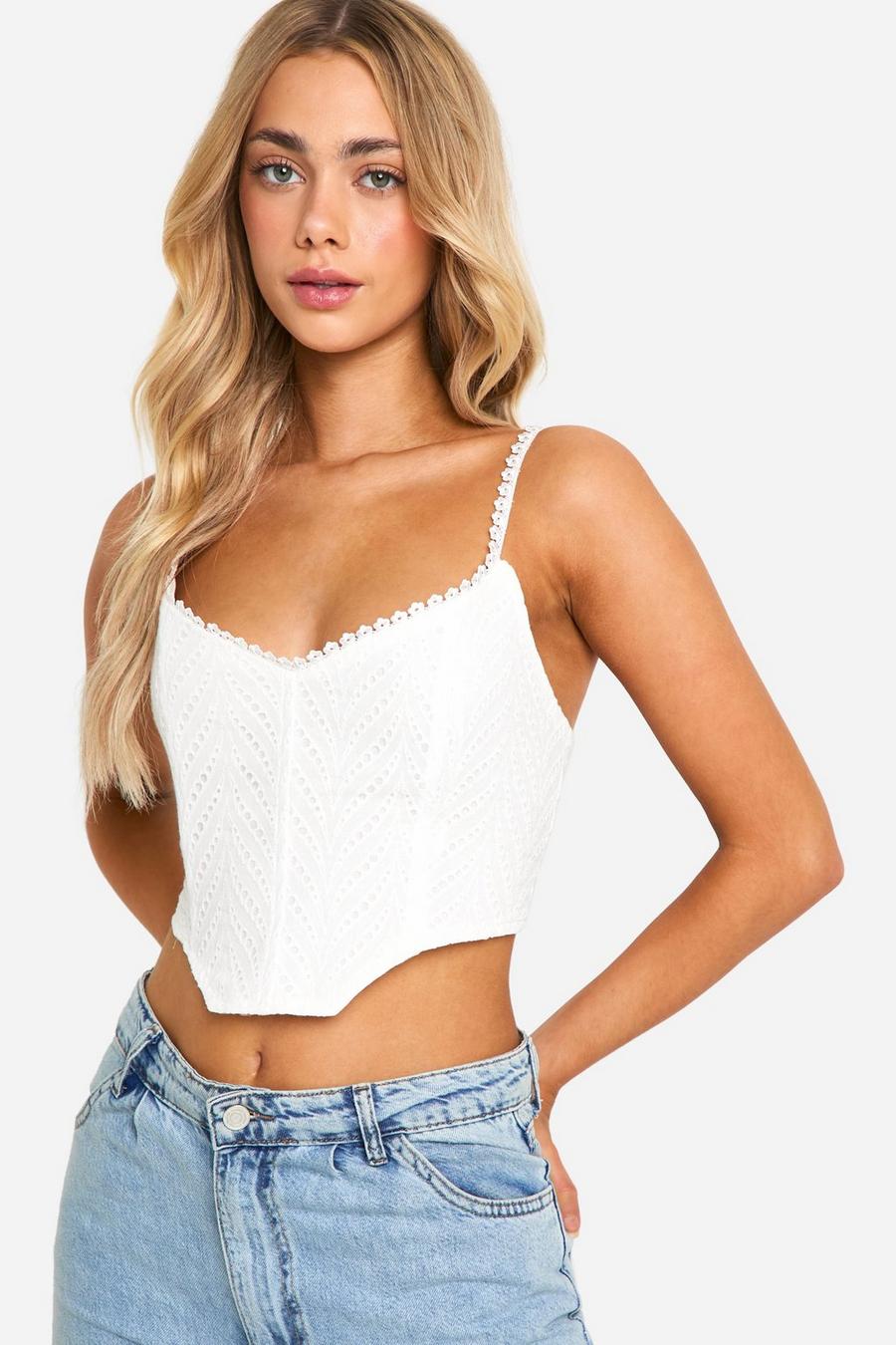 White Broderie Lace Up Back Corset 
