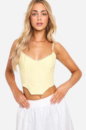 Lemon Yellow Broderie Lace Up Back Corset