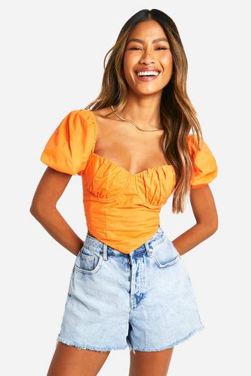 Orange Poplin Puff Sleeve Corset