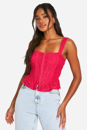 Lace Hook And Eye Corset hot pink