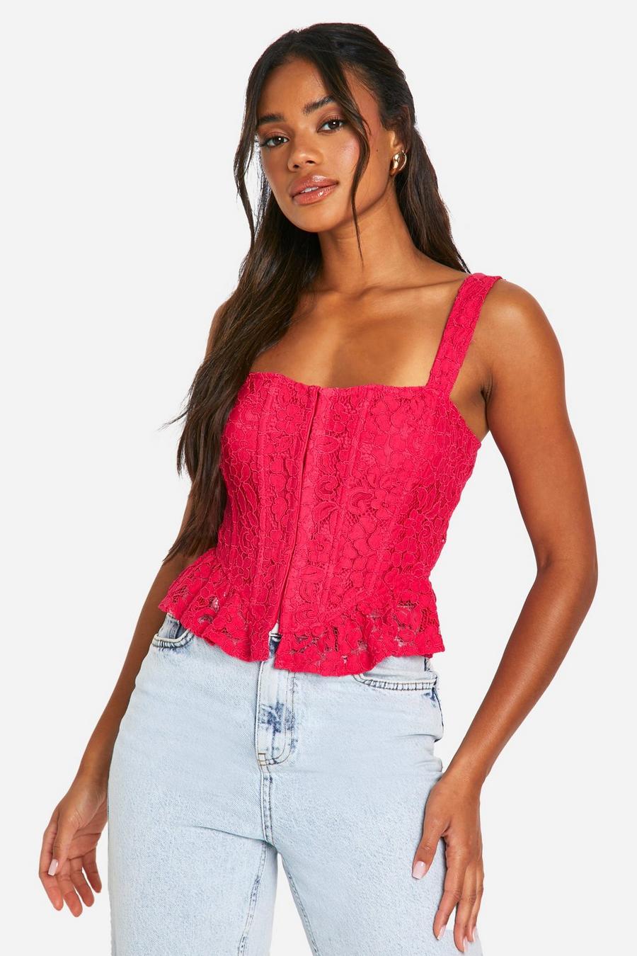 Hot pink Lace Hook And Eye Corset