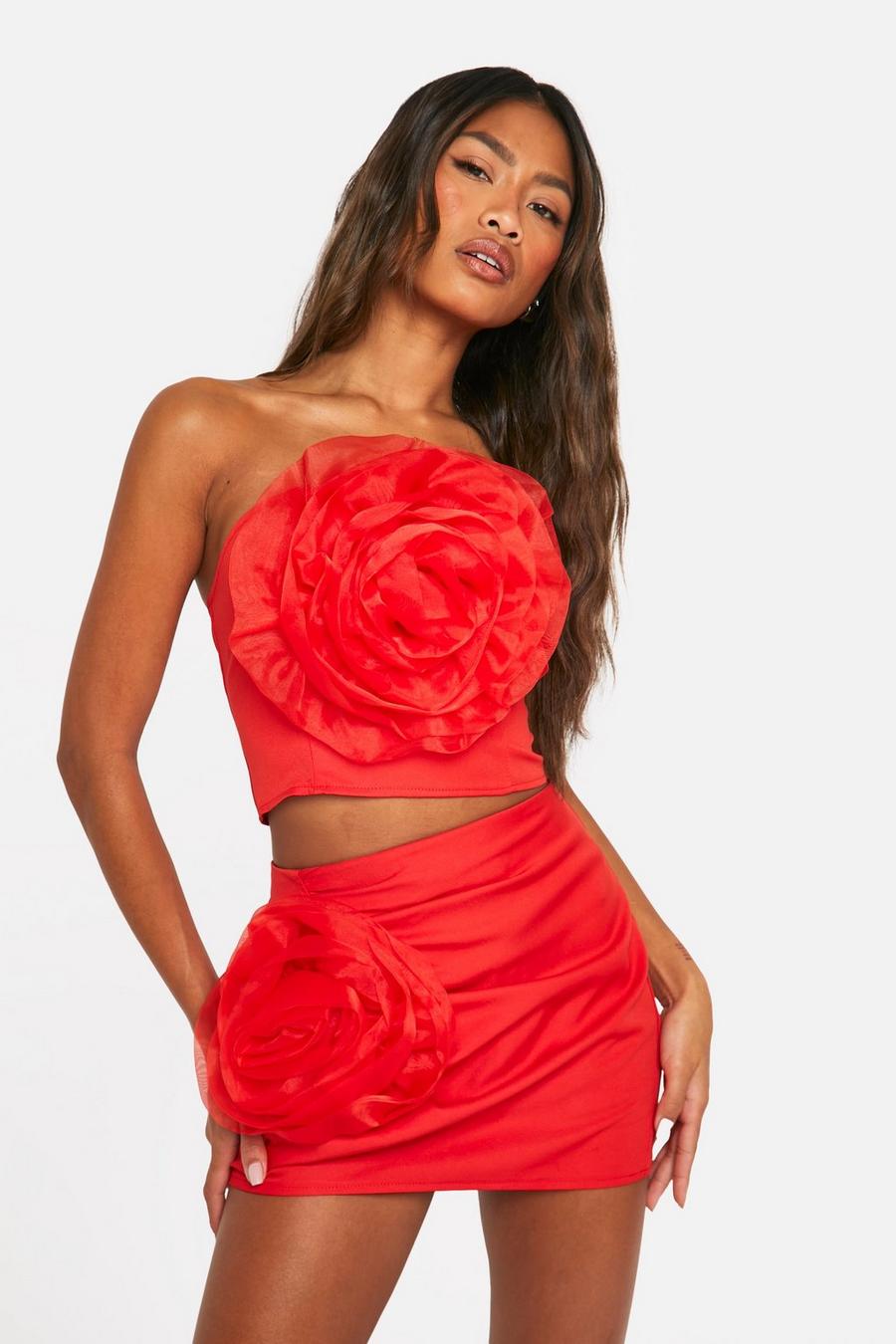 Red Tulle Rose Bandeau Top image number 1