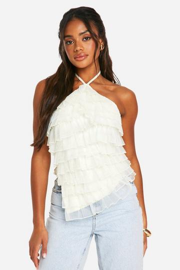 Tulle Ruffle Halterneck Top cream