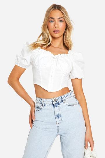 White Volume Sleeve Cotton Poplin Corset