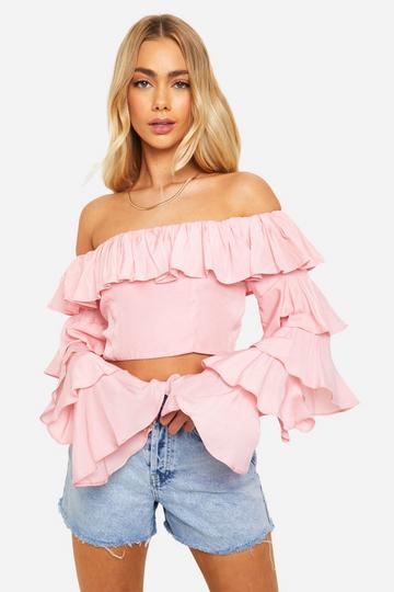 Off The Shoulder Ruffle Crop Top blush