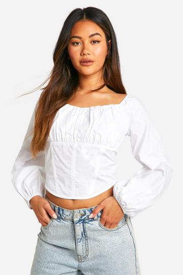 Ruched Bust Milkmaid Top ivory