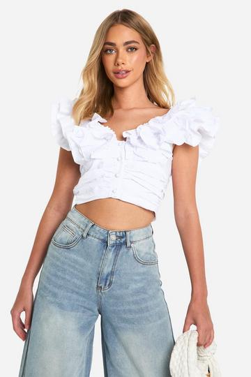 Ruffle Woven Crop Top ivory