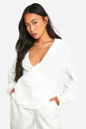 Hammered Drape Front Shirt ivory