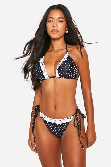 Black Polka Dot Ruffle Triangle Bikini Top