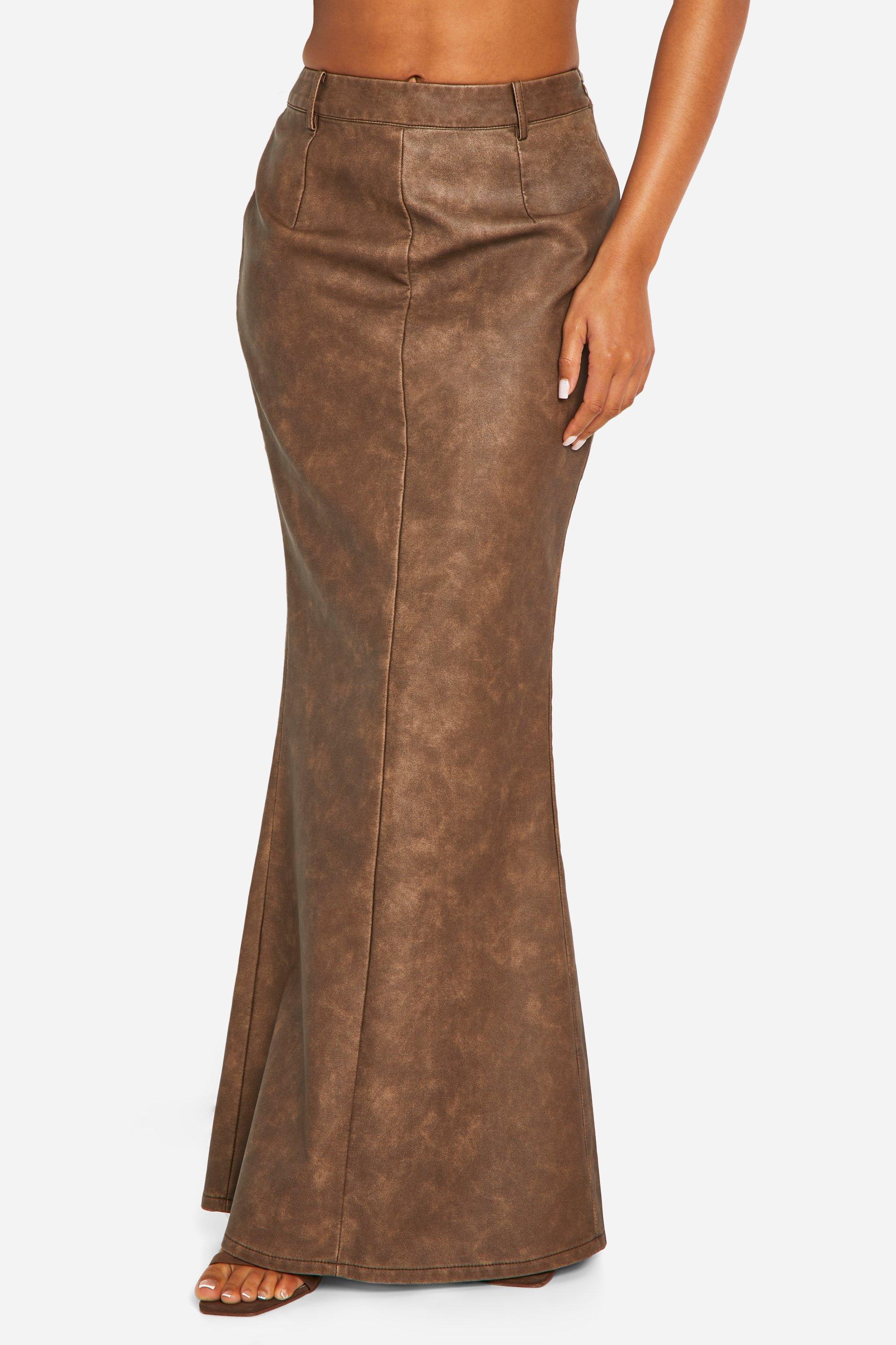 Washed Faux Leather Maxi Skirt boohoo