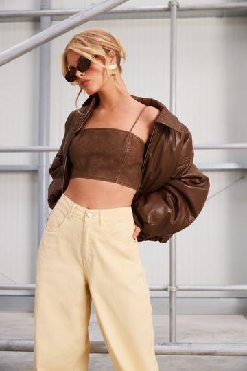 Washed Faux Leather Strappy Crop Top chocolate