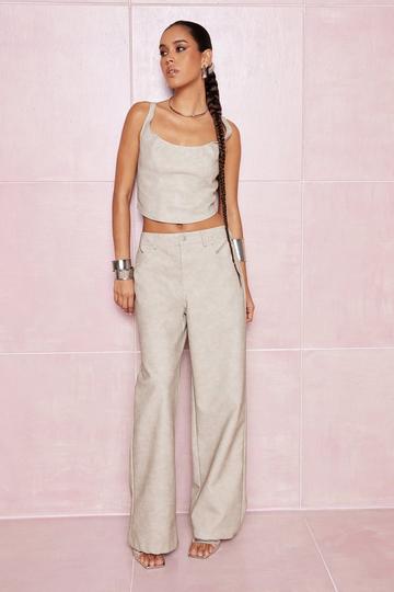 Washed Faux Leather Wide Leg Trousers grey