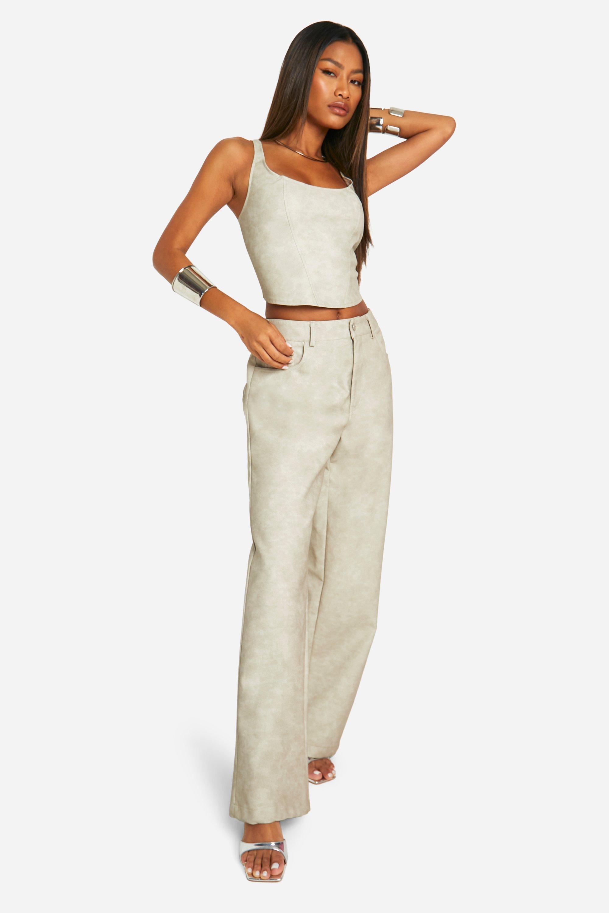 Washed Faux Leather Wide Leg Trousers boohoo UK