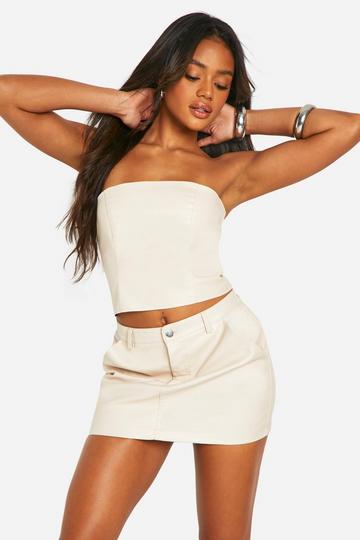 Faux Leather Bandeau Corset Top ecru