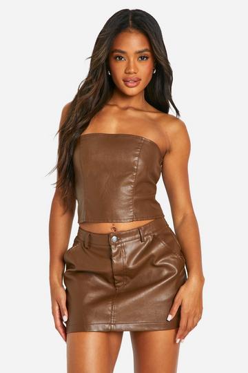 Faux Leather Bandeau Corset Top chocolate