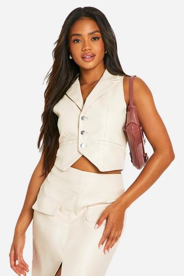 Faux Leather Button Down Waistcoat ecru