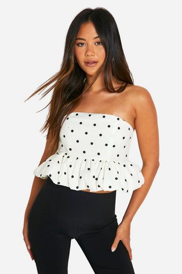 Polka Dot Peplum Bandeau cream