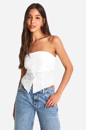 Ruched Bandeau Split Hem Corset white