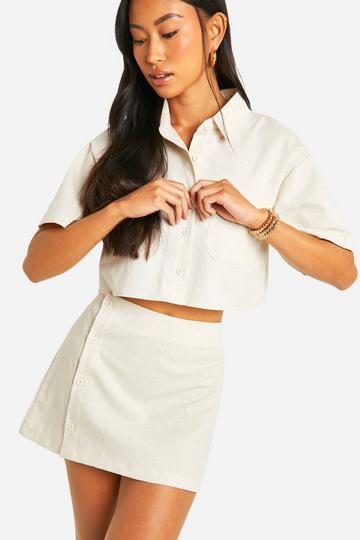 Linen Look Button Front Mini Skirt stone