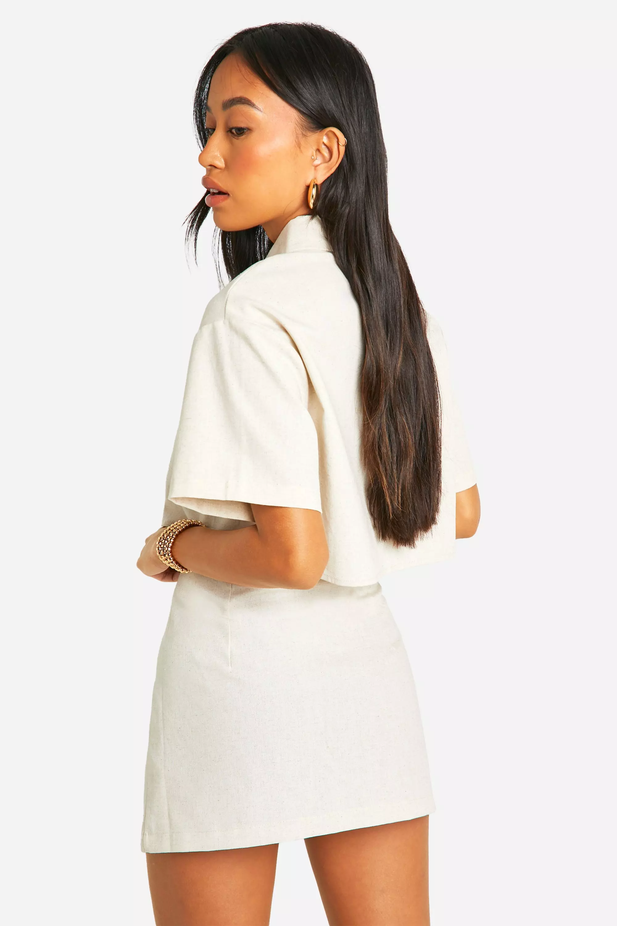 Stone Linen Look Button Front Mini Skirt  alternative image