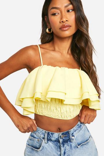 Lemon Yellow Puffball Cold Shoulder Crop Top