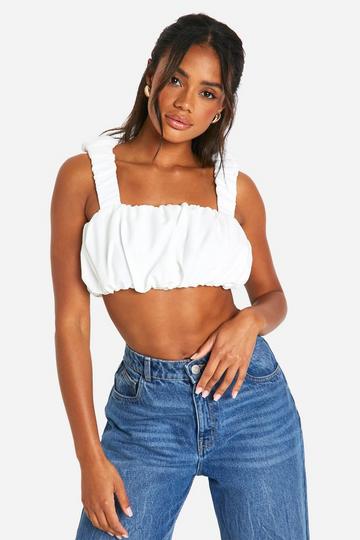 Puffball Ruched Crop Top white